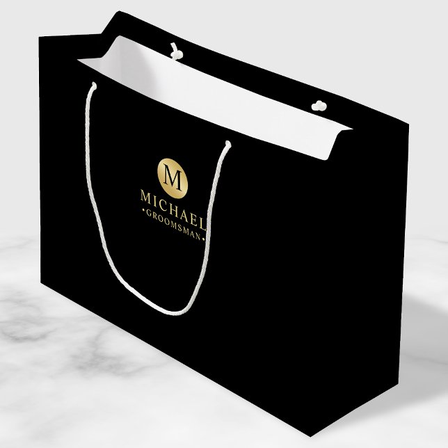 Masculine Black and Gold Personalized Groomsmen Large Gift Bag (Creator Uploaded)