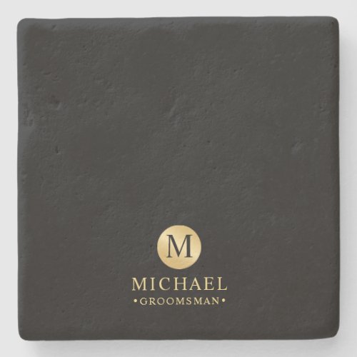 Masculine Black and Gold Personalized Groomsmen Stone Coaster