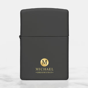 Masculine Black and Gold Personalized Groomsmen Zippo Lighter