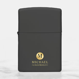 Masculine Black and Gold Personalized Groomsmen Zippo Lighter