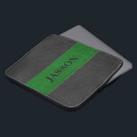 Masculine Black And Green Faux Leather Laptop Sleeve<br><div class="desc">Image of black and green faux vintage look leather with stitches effect. Customizable monogram.</div>