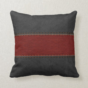 Masculine Black And Red Leather Throw Pillow