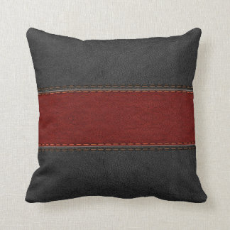 Masculine Black And Red Leather Throw Pillow