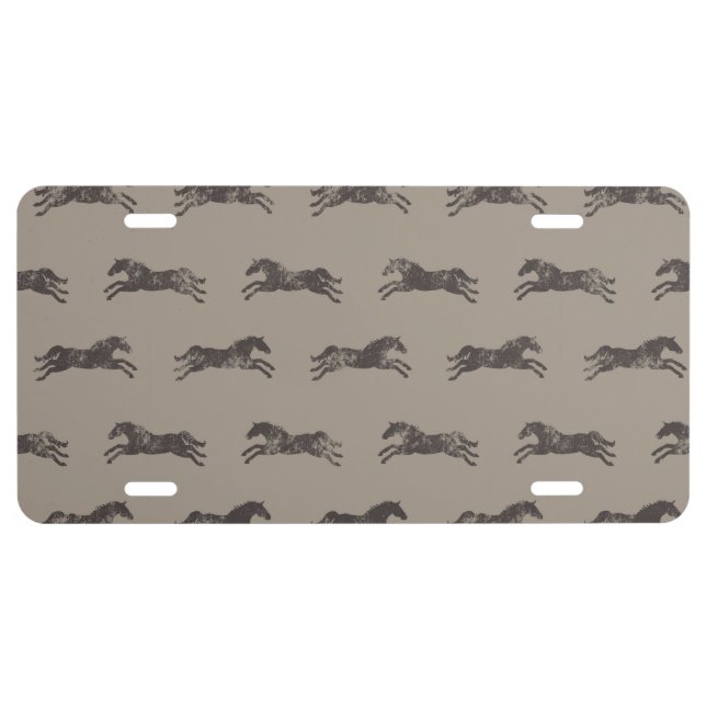 Masculine Black and Tan Classic Equestrian Horses License Plate (Front)