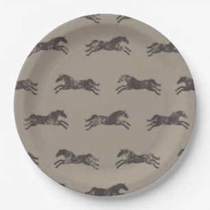Masculine Black and Tan Classic Equestrian Horses Paper Plates