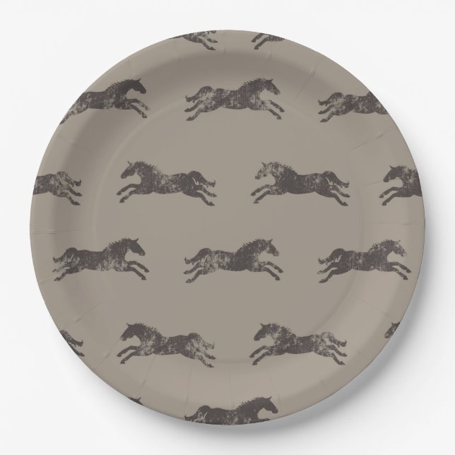 Masculine Black and Tan Classic Equestrian Horses Paper Plates (Front)