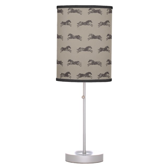 Masculine Black and Tan Classic Equestrian Horses Table Lamp (Front)
