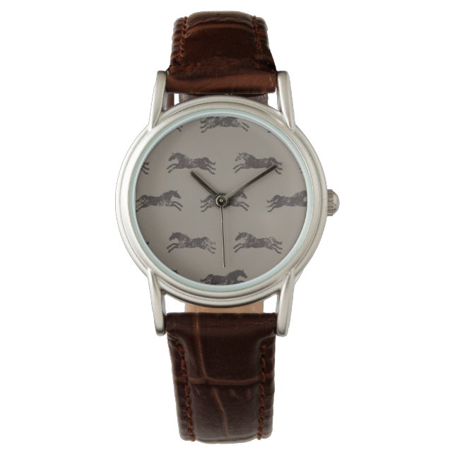 Masculine Black and Tan Classic Equestrian Horses Watch (Front)