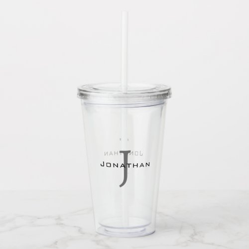 Masculine Black and White  Initial  Name Monogram Acrylic Tumbler