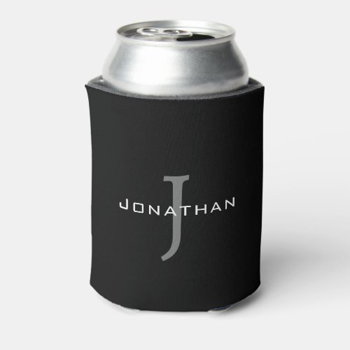 Masculine Black and White  Initial  Name Monogram Can Cooler