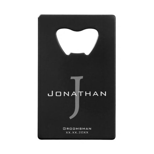 Masculine Black and White  Initial  Name Monogram Credit Card Bottle Opener