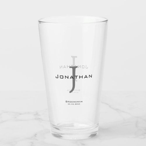 Masculine Black and White  Initial  Name Monogram Glass