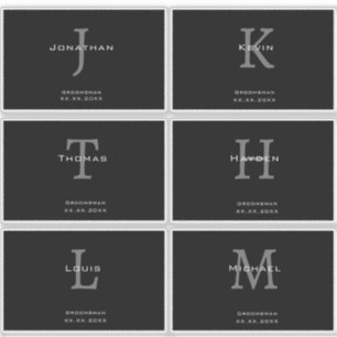 Masculine Black and White  Initial + Name Monogram Sticker