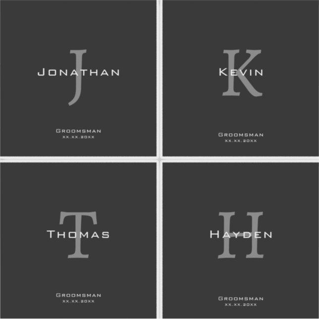 Masculine Black and White  Initial + Name Monogram Sticker (Front)