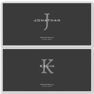 Masculine Black and White  Initial + Name Monogram Sticker