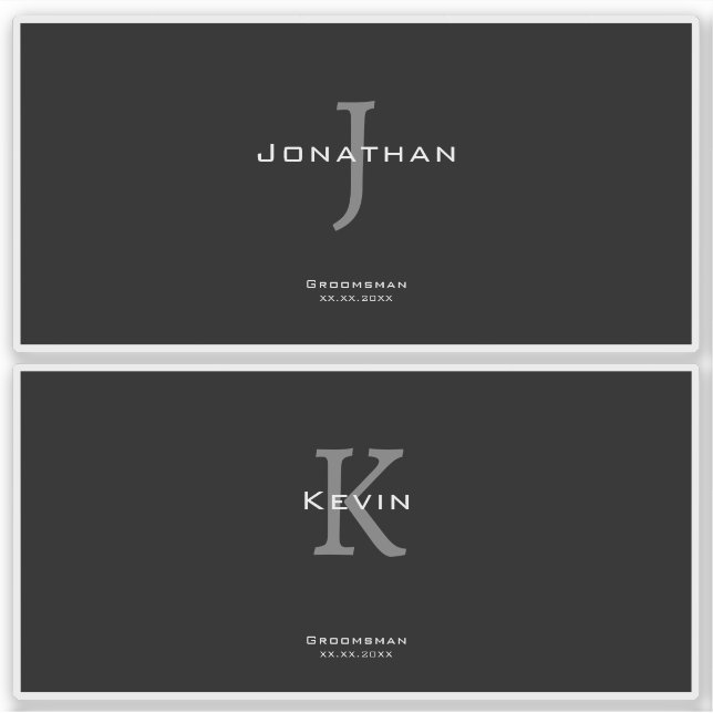 Masculine Black and White  Initial + Name Monogram Sticker (Front)