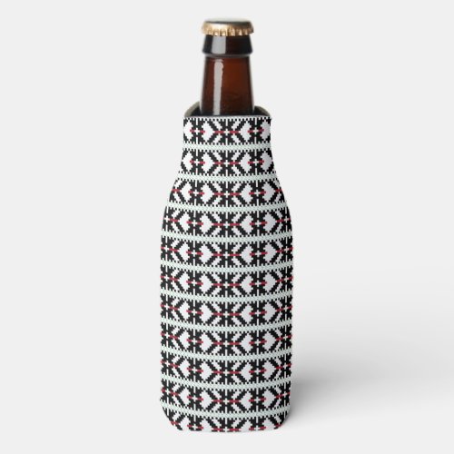 Masculine Black and white Latvian tribal folk art Bottle Cooler
