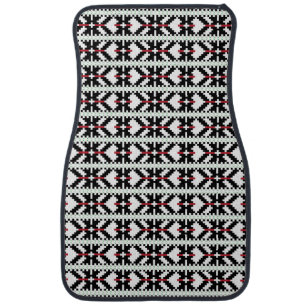 Masculine Black and white Latvian tribal folk art Car Mat