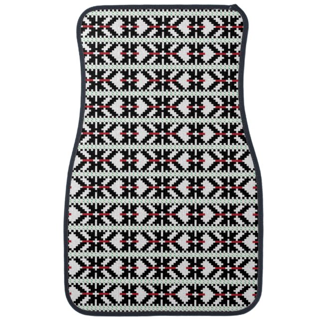 Masculine Black and white Latvian tribal folk art Car Mat (Front)