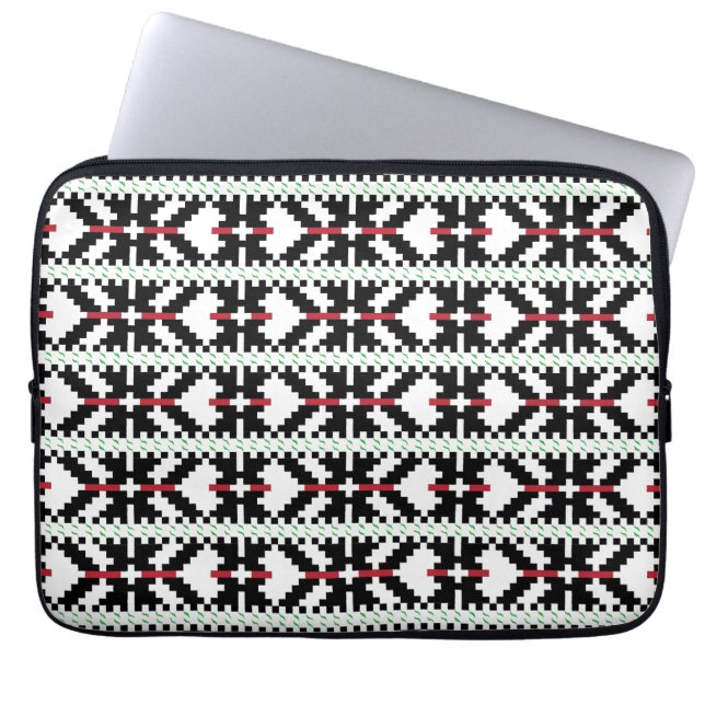 Masculine Black and white Latvian tribal folk art Laptop Sleeve (Front)