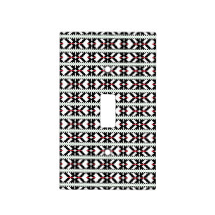 Masculine Black and white Latvian tribal folk art Light Switch Cover