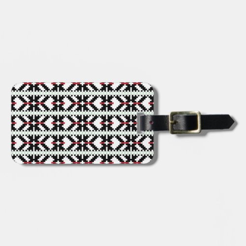Masculine Black and white Latvian tribal folk art Luggage Tag