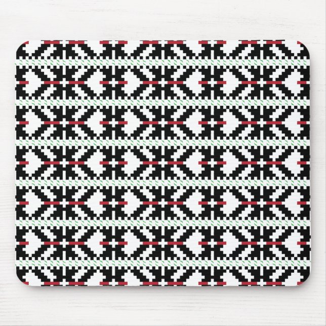 Masculine Black and white Latvian tribal folk art Mouse Pad (Front)
