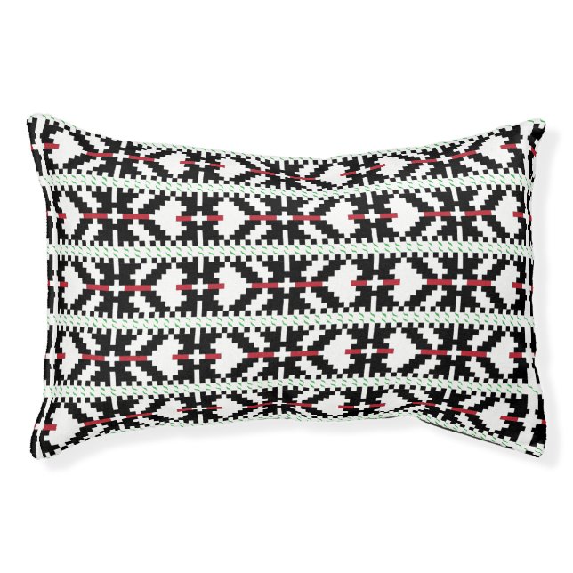 Masculine Black and white Latvian tribal folk art Pet Bed (Front)