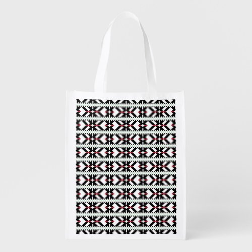 Masculine Black and white Latvian tribal folk art Reusable Grocery Bag