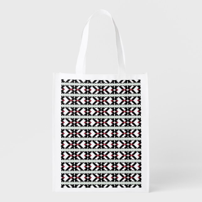 Masculine Black and white Latvian tribal folk art Reusable Grocery Bag (Front)
