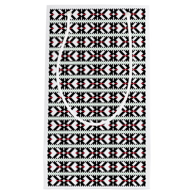 Masculine Black and white Latvian tribal folk art Small Gift Bag (Front)