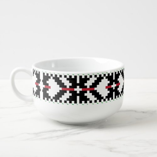 Masculine Black and white Latvian tribal folk art Soup Mug
