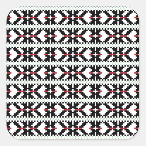 Masculine Black and white Latvian tribal folk art Square Sticker
