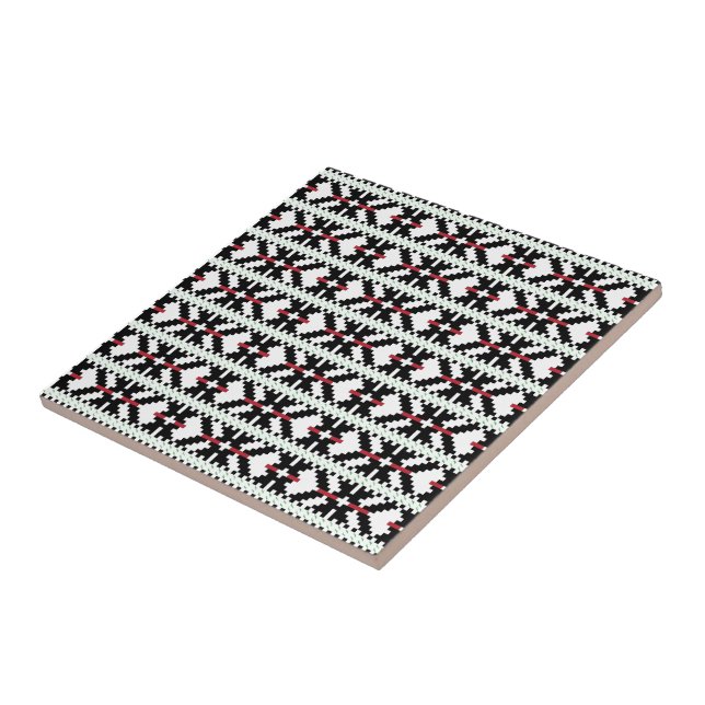 Masculine Black and white Latvian tribal folk art Tile (Side)