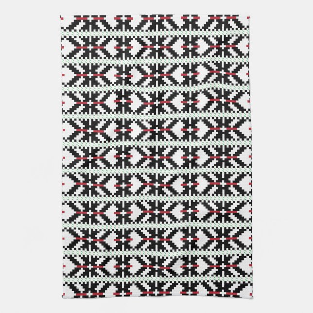 Masculine Black and white Latvian tribal folk art Towel (Vertical)