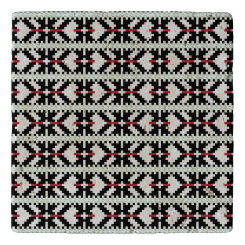 Masculine Black and white Latvian tribal folk art Trivet