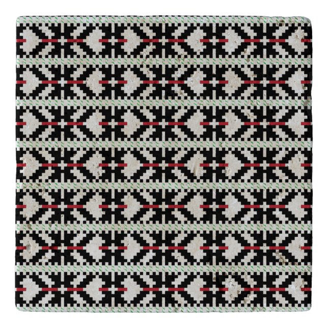 Masculine Black and white Latvian tribal folk art Trivet (Front)
