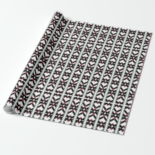 Masculine Black and white Latvian tribal folk art Wrapping Paper