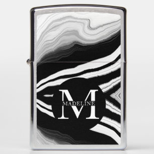 Masculine Black and White Marble Monogrammed Zippo Lighter