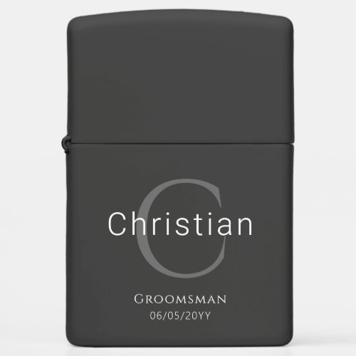 Masculine Black and White Monogram Groomsman Zippo Lighter