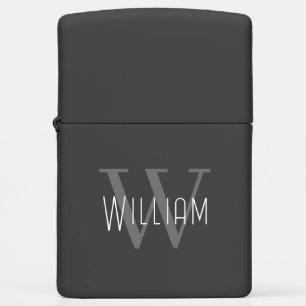 Masculine Black and White Monogram Initial + Name Zippo Lighter
