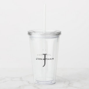 Masculine Black and White Monogrammed Acrylic Tumbler