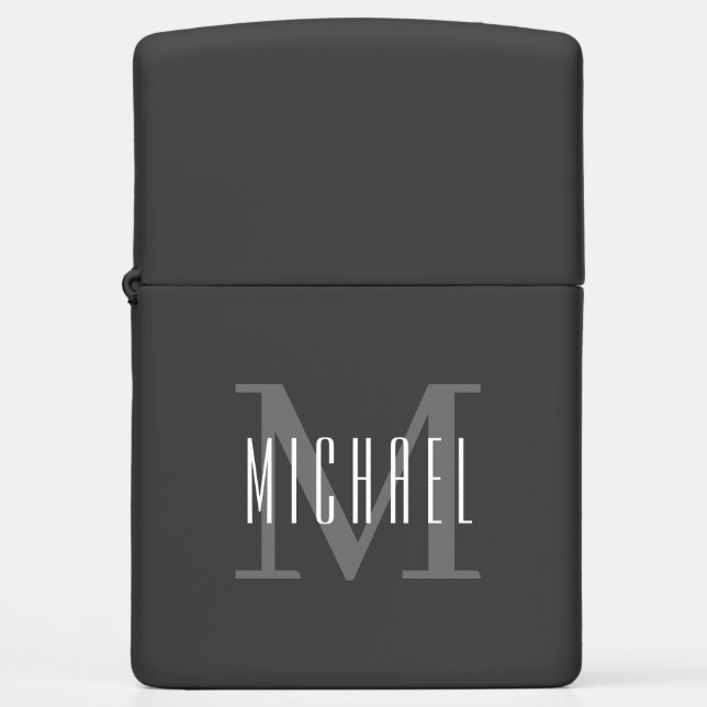 Masculine Black and White Monogrammed Zippo Lighter (Front)