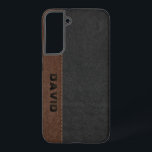 Masculine Black & Brown Vintage Leather Samsung Galaxy S22  Case<br><div class="desc">Elegant masculine black and brown stitched vintage faux leather look with customizable monogram.</div>