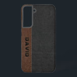 Masculine Black & Brown Vintage Leather Samsung Galaxy S22  Case<br><div class="desc">Elegant masculine black and brown stitched vintage faux leather look with customizable monogram.</div>