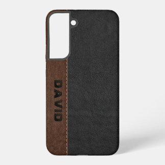 Masculine Black & Brown Vintage Leather Samsung Galaxy S22+ Case