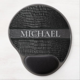 Masculine Black Faux Leather Gel Mouse Pad