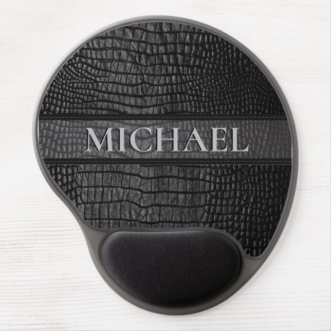 Masculine Black Faux Leather Gel Mouse Pad (Front)