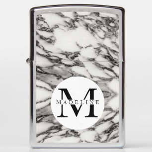 Masculine Black & Gold Marble Monogrammed Zippo Lighter
