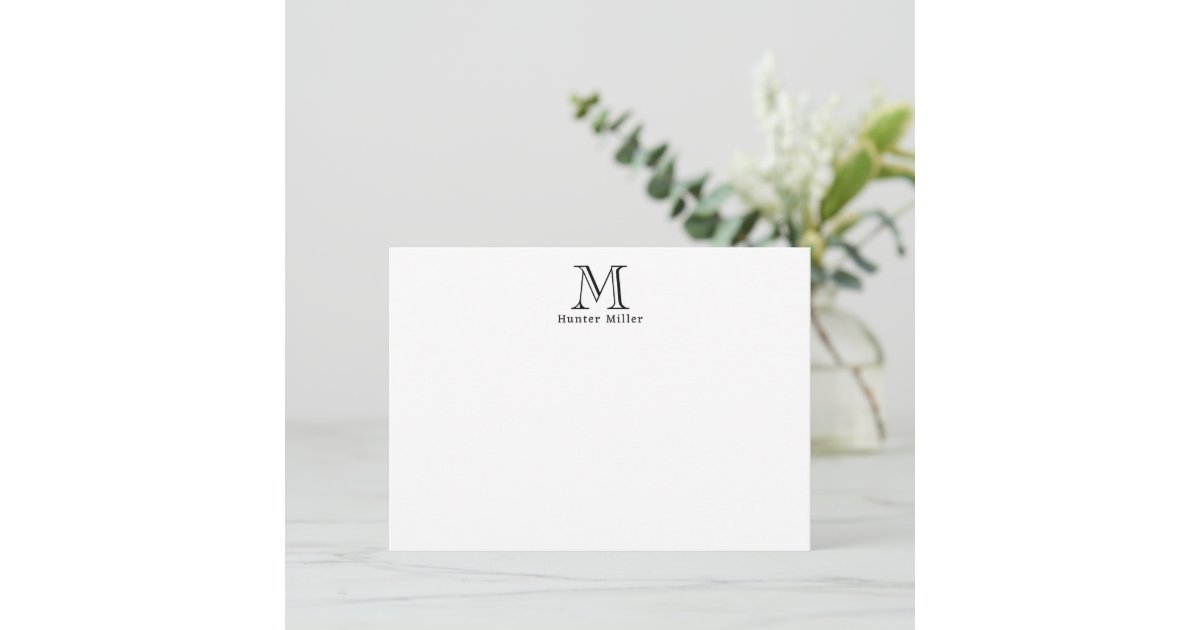 Masculine Black Initial Monogram & Name Flat Note | Zazzle